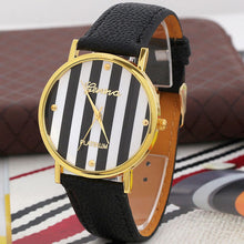 Casual Dress Watches suitable Stripes Watch PU Leather Woman Man Quartz Wrist Watches Geneva Girls Clocks relogios IMY66