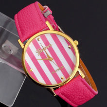 Casual Dress Watches suitable Stripes Watch PU Leather Woman Man Quartz Wrist Watches Geneva Girls Clocks relogios IMY66