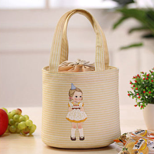 Cute Gril Stripe Portable Thermal Insulated Box Tote Cooler Bento Pouch Lunch Storage Case Picnic Bag IMY66