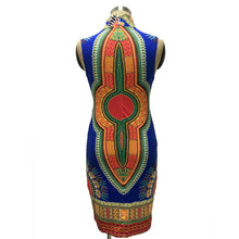 Dress Women Plus Size Casual African Traditional Print Straight Turtleneck Sleeveless Dresses vestidos IMY66