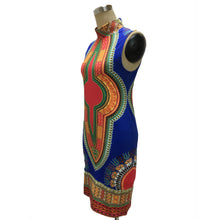 Dress Women Plus Size Casual African Traditional Print Straight Turtleneck Sleeveless Dresses vestidos IMY66