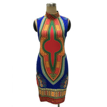 Dress Women Plus Size Casual African Traditional Print Straight Turtleneck Sleeveless Dresses vestidos IMY66