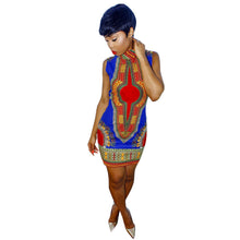 Dress Women Plus Size Casual African Traditional Print Straight Turtleneck Sleeveless Dresses vestidos IMY66