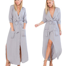 Vestidos Women Casual Loose Sexy Deep V Neck Long Maxi Dress Sexy Split Chiffon Dress vestido de festa IMY66