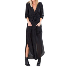 Vestidos Women Casual Loose Sexy Deep V Neck Long Maxi Dress Sexy Split Chiffon Dress vestido de festa IMY66