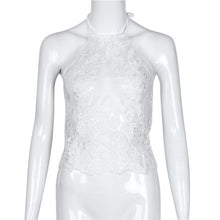 Elegant white lace crop top beach backless short halter tops Sexy halter camis gauze metallic women tank top IMY66