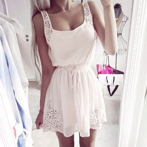 Sexy Women Casual Hollow Dresses Sleeveless Sexy Bandage Cocktail Short Mini Dress IMY66
