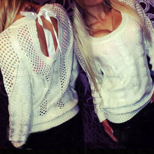 Women Hollow Out Long Sleeve Loose Knitted Sweater Backless Knitwear IMY66