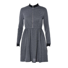 Women Lady Elegant Dresses Casual Zipper Long Sleeve Bodycon Party Mini Dress Grey Color IMY66