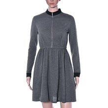 Women Lady Elegant Dresses Casual Zipper Long Sleeve Bodycon Party Mini Dress Grey Color IMY66