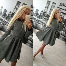 Women Lady Elegant Dresses Casual Zipper Long Sleeve Bodycon Party Mini Dress Grey Color IMY66