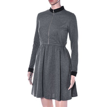 Women Lady Elegant Dresses Casual Zipper Long Sleeve Bodycon Party Mini Dress Grey Color IMY66