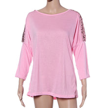 Women Casual Clothing Loose Sequin Patchwork Half Sleeve Round Neck Sexy Tee T-Shirt Tops Plus Size IMY66