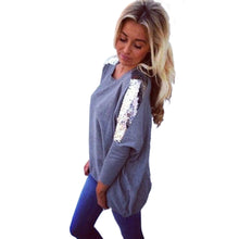 Women Casual Clothing Loose Sequin Patchwork Half Sleeve Round Neck Sexy Tee T-Shirt Tops Plus Size IMY66