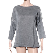 Women Casual Clothing Loose Sequin Patchwork Half Sleeve Round Neck Sexy Tee T-Shirt Tops Plus Size IMY66