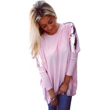 Women Casual Clothing Loose Sequin Patchwork Half Sleeve Round Neck Sexy Tee T-Shirt Tops Plus Size IMY66