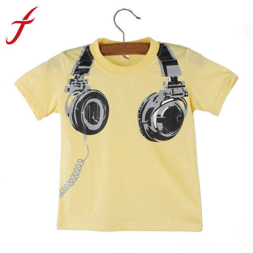 Boy Kids Clothing Casual 3D Headphone Short Sleeve Tops Blouses T-Shirt Tees Clothes IMY66