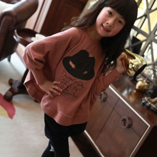 Children's T-Shirts Kids Girls Hat Pattern Long Sleeve Bat Wing Loose Blouse T-Shirt Tops Clothing For Girls IMY66