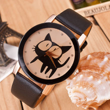 Cute Cat Faux Leather Crystal Imitation Quartz Watches Popular Men Women wrist watches IMY66