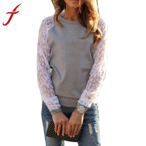 Plus Size Womens Lady Casual Long Sleeve Lace Hooded Shirt Blouse Tops blusas feminina IMY66