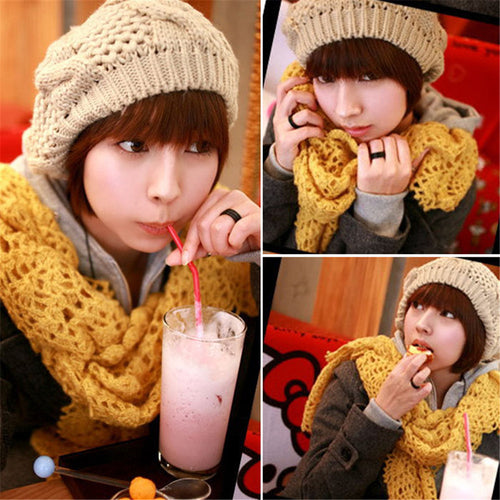 Warm Women Ladies Knitting Woolen Yarn Beret Braided Baggy Beanie Hat Ski Cap Female Skullies IMY66