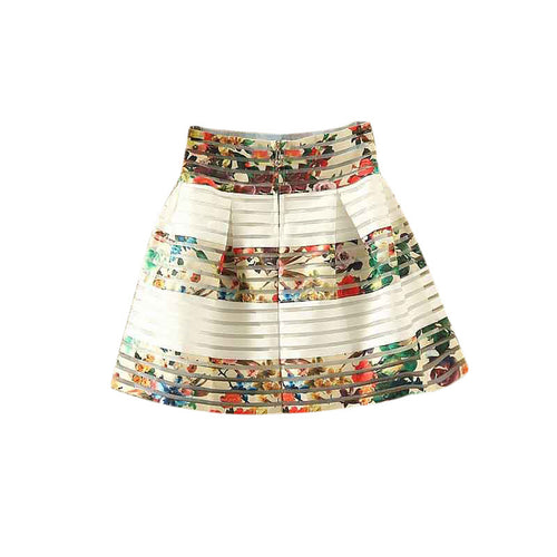 Women Flower Printed High Waisted Tutu Pleated Skirts Zipper Midi Elastic Skirt saia feminina IMY66