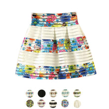 Women Flower Printed High Waisted Tutu Pleated Skirts Zipper Midi Elastic Skirt saia feminina IMY66