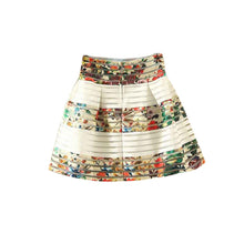 Women Flower Printed High Waisted Tutu Pleated Skirts Zipper Midi Elastic Skirt saia feminina IMY66