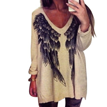 Women Casual Long Sleeve V Neck Wing Printed Front Loose Boho Top T-Shirt Dress blusa feminina IMY66