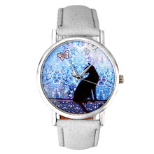 Women Casual Watches Cartoon Cat Pattern Faux Leather Band Analog Quartz Wrist Watch Relogio Feminino IMY66