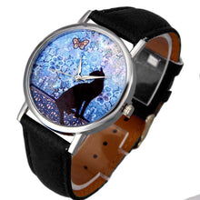 Women Casual Watches Cartoon Cat Pattern Faux Leather Band Analog Quartz Wrist Watch Relogio Feminino IMY66
