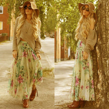 Floral Patterns Pleated Elastic Waist Long Maxi Skirt Big Bottom Printed Bohemia Skirt Women Full Long Chiffon Skirt IMY66