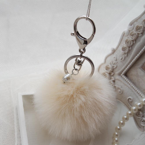 Fluffy Ball Keychain Cute Keychains Simulation Rabbit Fur Ball Key Chain For Car Key Ring Bag Pendant Chains Sliver IMY66