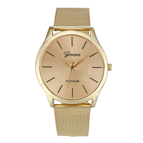 Geneva Womens Classic Golden Watch Luxury Stainless Steel Mesh Quartz Wrist Watch montre femme relogio feminino IMY66