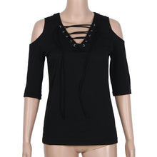 Hollow Strappy Front Tops Women Sexy Off Shoulder Lace Up Causal Half Sleeve Shirt Women Blouses Ladies Tops Blouse IMY66