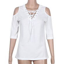 Hollow Strappy Front Tops Women Sexy Off Shoulder Lace Up Causal Half Sleeve Shirt Women Blouses Ladies Tops Blouse IMY66