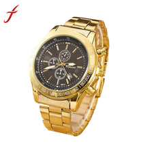 Men Stainless Steel Watch Luxury Gold Plated Three Eyes Analog Quartz Movement Wrist Watches IMY66