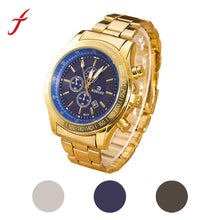 Men Stainless Steel Watch Luxury Gold Plated Three Eyes Analog Quartz Movement Wrist Watches IMY66