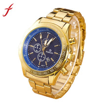 Men Stainless Steel Watch Luxury Gold Plated Three Eyes Analog Quartz Movement Wrist Watches IMY66