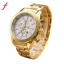 Men Stainless Steel Watch Luxury Gold Plated Three Eyes Analog Quartz Movement Wrist Watches IMY66
