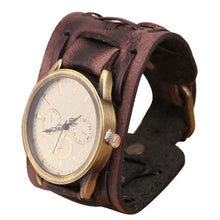 Men Style Retro Punk Rock Brown Big Wide Leather Bracelet Watch Male Cool Cuff Casual Analog Watches IMY66