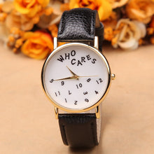 Style Watches Women WHO CARES Letter Printed Casual PU Leather Watch Analog Quartz Wrist Watch relojes mujer IMY66