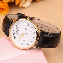 Style Watches Women WHO CARES Letter Printed Casual PU Leather Watch Analog Quartz Wrist Watch relojes mujer IMY66