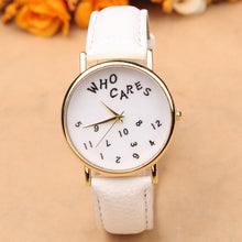 Style Watches Women WHO CARES Letter Printed Casual PU Leather Watch Analog Quartz Wrist Watch relojes mujer IMY66