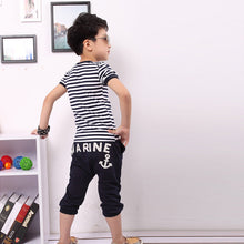 Children Kids Boys Clothes Clothing Navy Striped Short Sleeve T-shirt And Pants Suits Sets IMY66