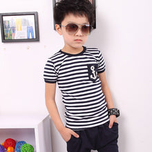 Children Kids Boys Clothes Clothing Navy Striped Short Sleeve T-shirt And Pants Suits Sets IMY66