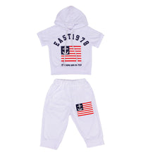 Style Children Kids Boys Clothing Sets Anchors Flag Printed Short Sleeve s Hooded T-shirt+Pants Suits IMY66