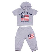 Style Children Kids Boys Clothing Sets Anchors Flag Printed Short Sleeve s Hooded T-shirt+Pants Suits IMY66