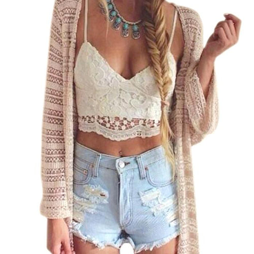 Vintage Women Sexy Crop Top V Neck Halter Crochet Tops Bandage Lace Bralette Top Short Camisole Backless Tops IMY66
