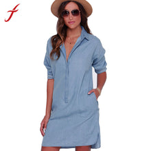 women casual socket female long washed loose Long sleeve do old cowboy denim Shirt dress vestidos plus size IMY66